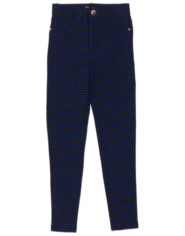 Zara Womens Skinny Casual Trousers Small W26 L28 Blue Gingham