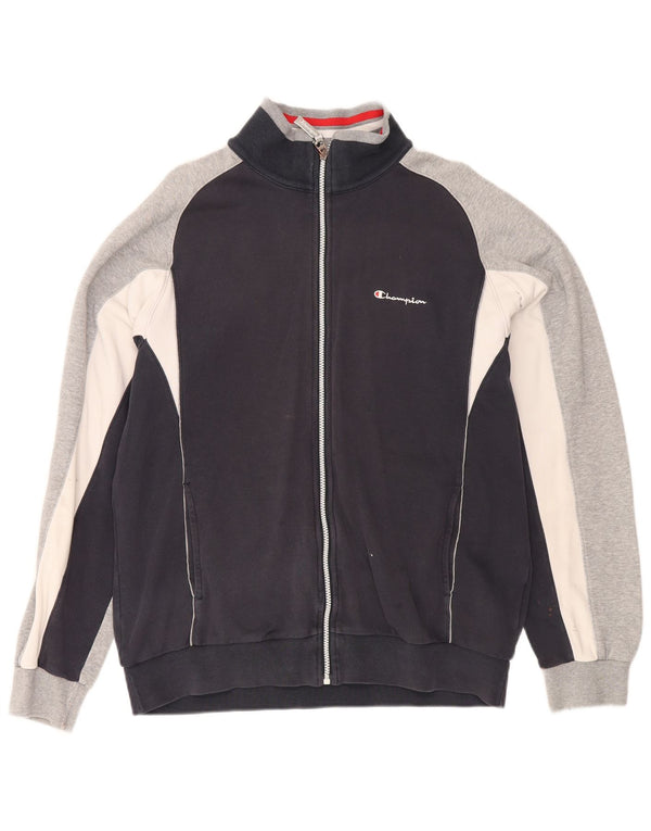Champion Mens Tracksuit Top Jacket XL Navy Blue Colourblock Cotton