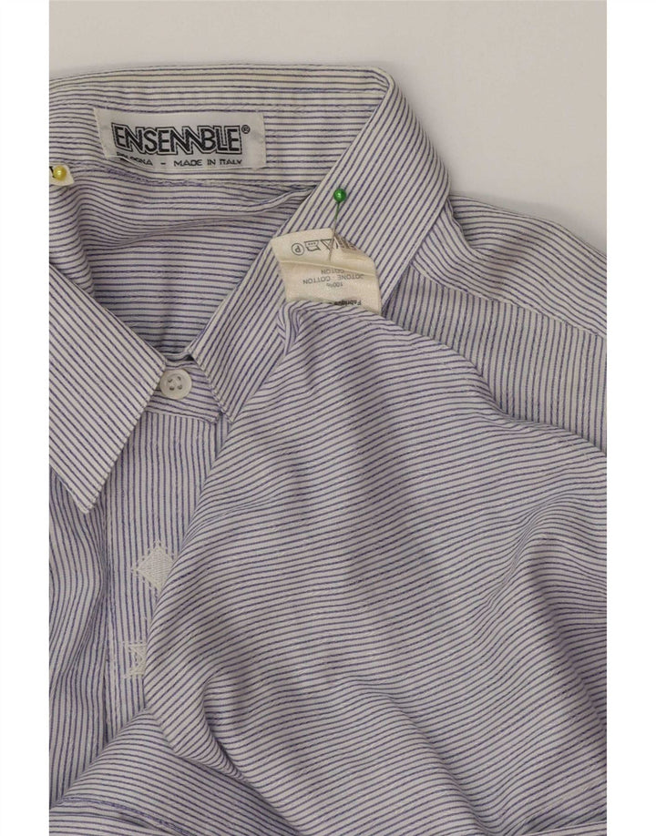 Vintage Womens Shirt UK 14 Medium Blue Pinstripe Cotton