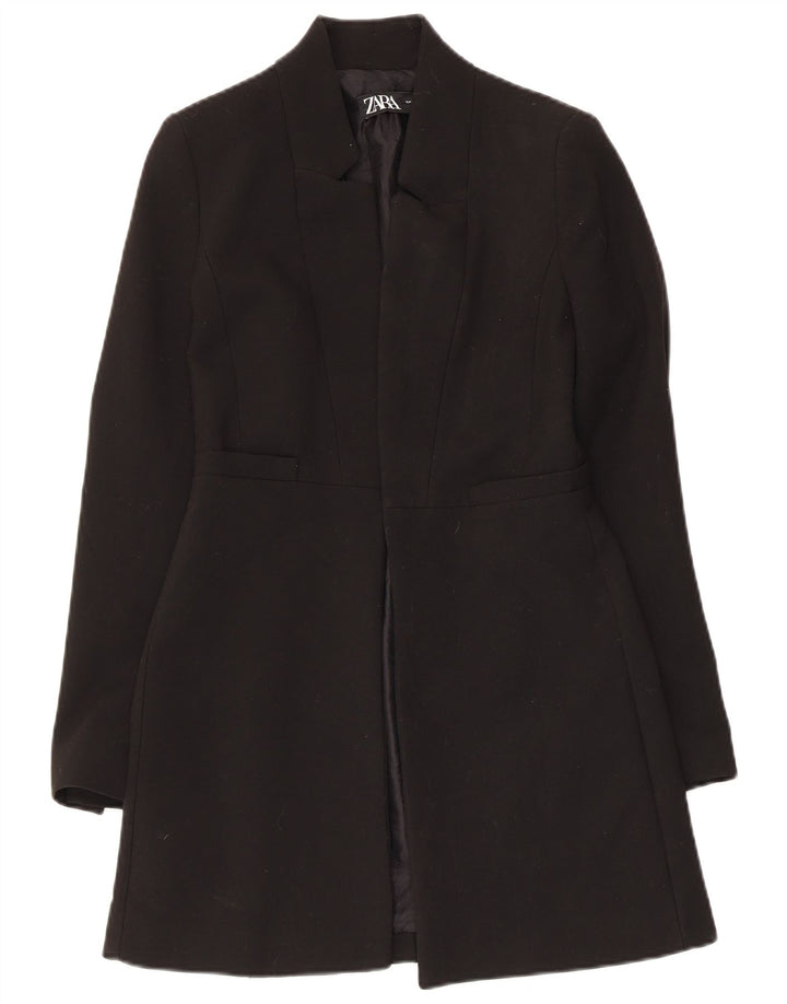 Zara Womens Open Overcoat UK 6 XS Black Polyester
