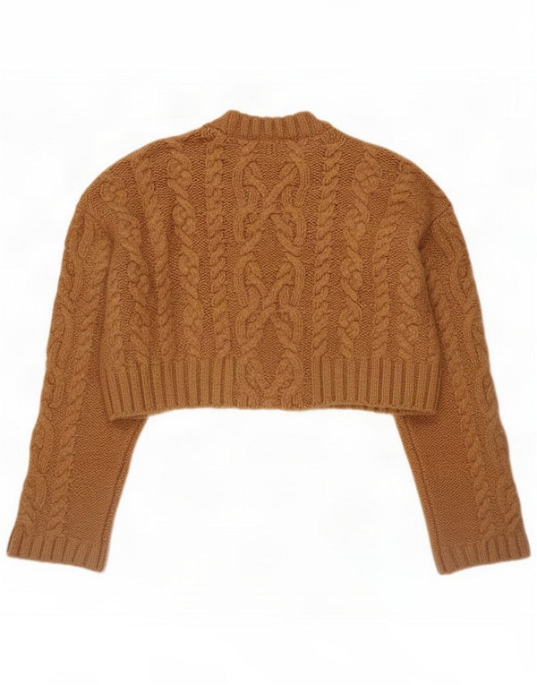 Zara Womens Crop Oversized Boat Neck Jumper Sweater UK 14 Medium Brown