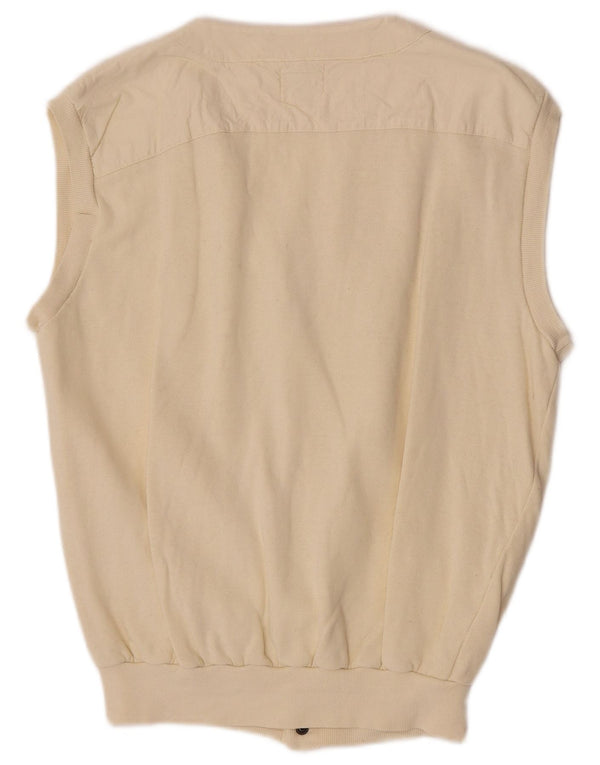 Vintage Mens Sleeveless Cardigan Sweater Large Off White Cotton