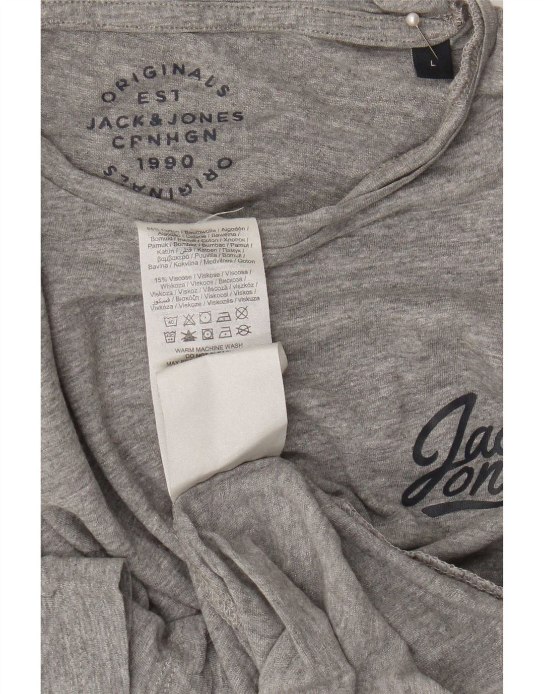 Jack & Jones Mens Graphic T-Shirt Top Large Grey Cotton