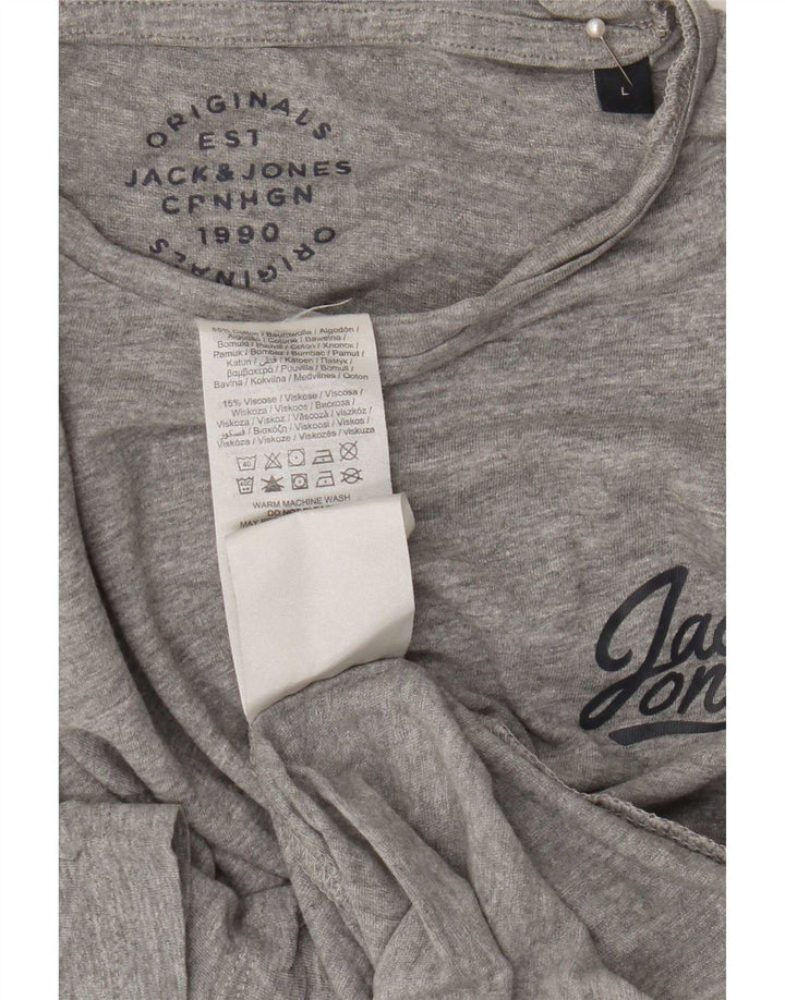 Jack & Jones Mens Graphic T-Shirt Top Large Grey Cotton