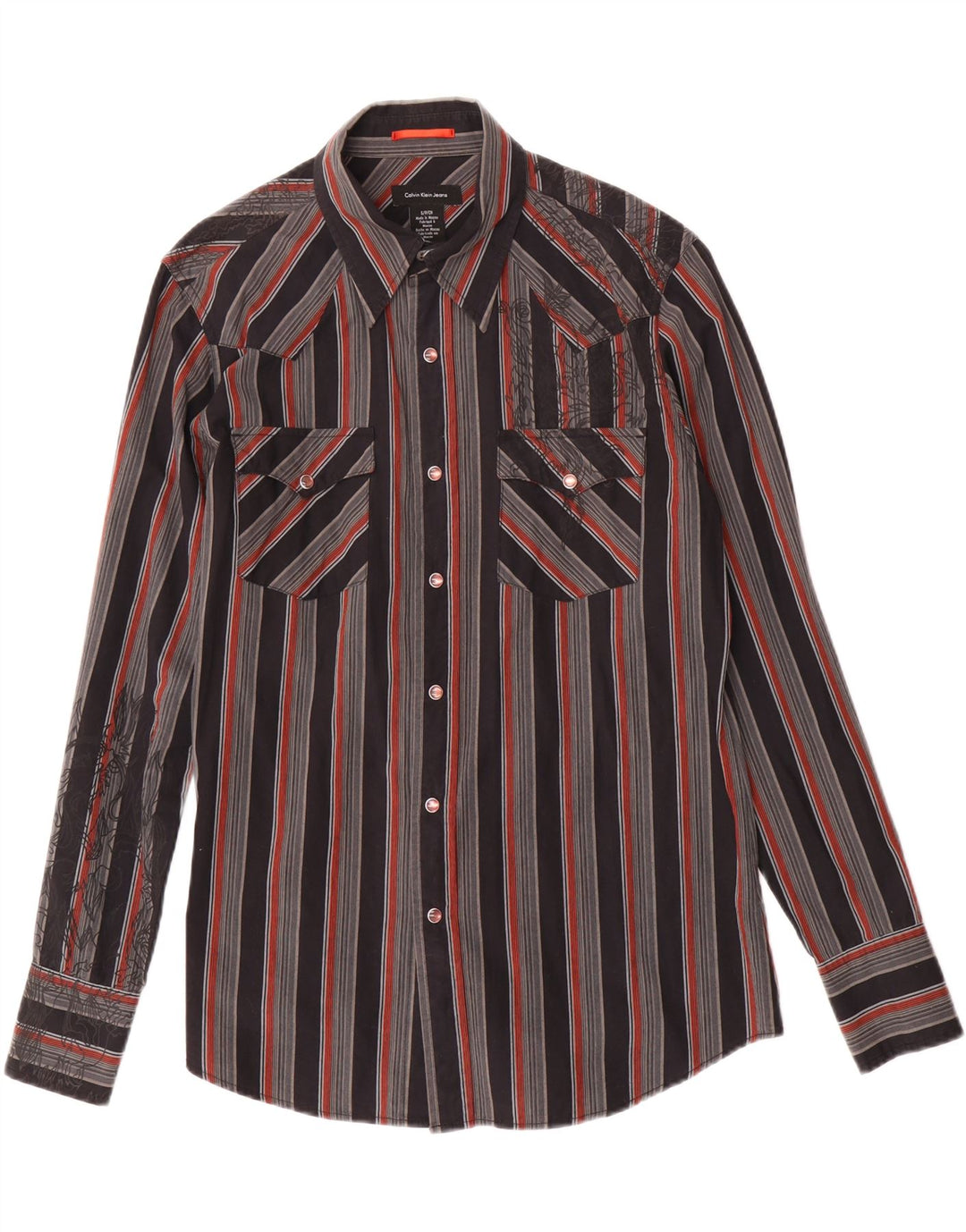 CALVIN KLEIN JEANS Mens Graphic Shirt Small Black Striped Cotton