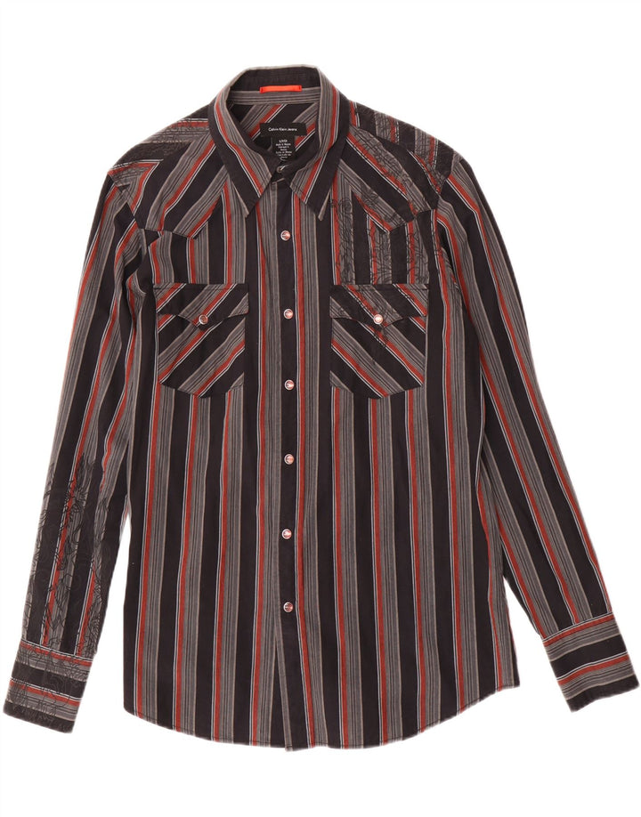 CALVIN KLEIN JEANS Mens Graphic Shirt Small Black Striped Cotton