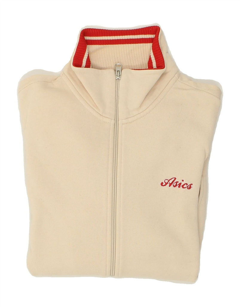 ASICS Womens Tracksuit Top Jacket UK 14 Medium Beige Cotton | Vintage Asics | Thrift | Second-Hand Asics | Used Clothing | Messina Hembry 