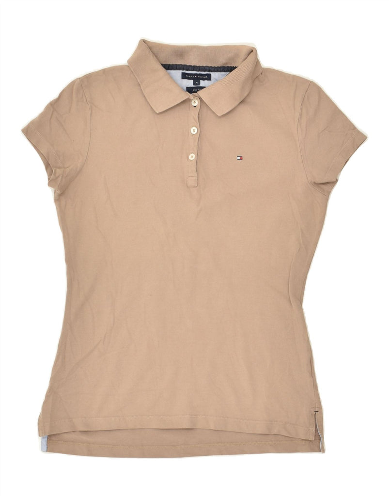 TOMMY HILFIGER Womens Slim Fit Polo Shirt UK 12 Medium Brown Cotton | Vintage Tommy Hilfiger | Thrift | Second-Hand Tommy Hilfiger | Used Clothing | Messina Hembry 