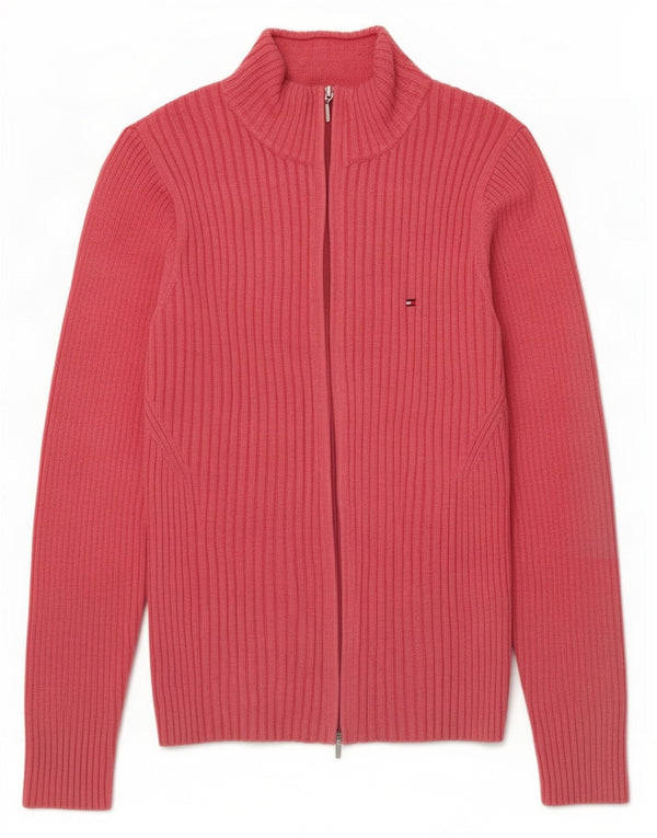 Tommy Hilfiger Womens Full Zip Cardigan Sweater UK 12 Medium Pink Cotton