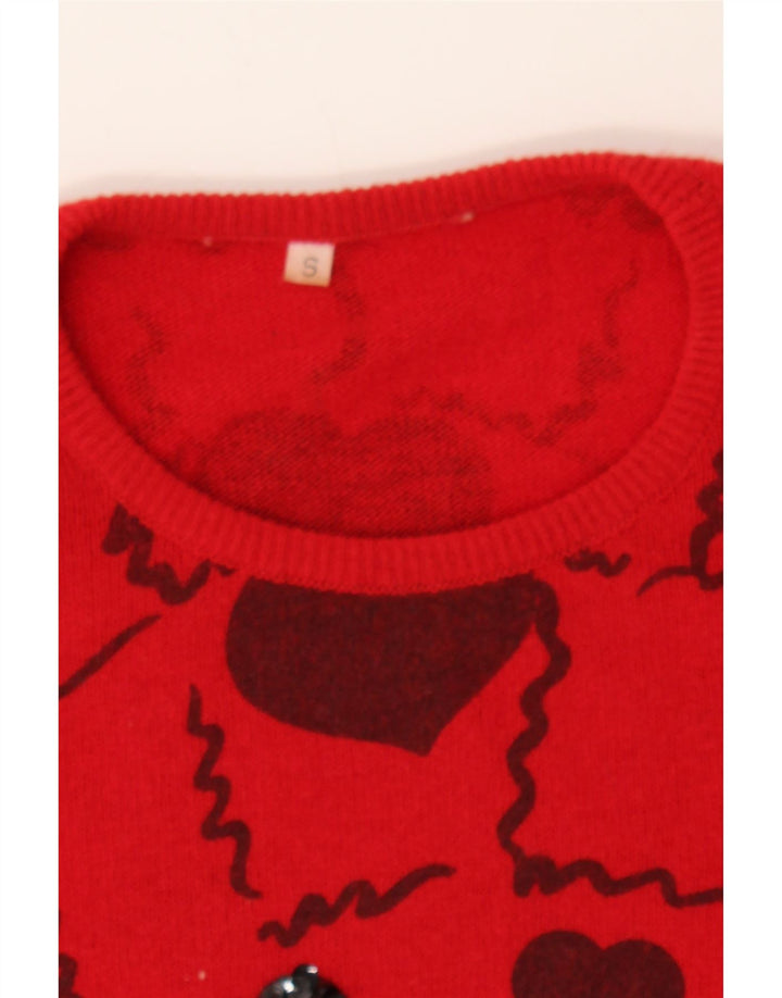 VINTAGE Womens Oversized Graphic Crew Neck Jumper Sweater UK 10 Small Red Vintage Vintage and Second-Hand Vintage from Messina Hembry 