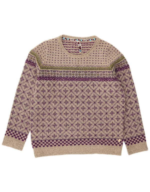 Weird Fish Womens Boat Neck Jumper Sweater UK 14 Large Grey Fair Isle