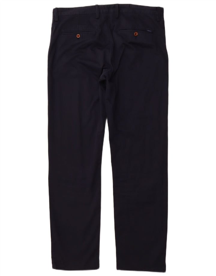 GANT Mens Straight Chino Trousers W36 L34 Navy Blue Cotton