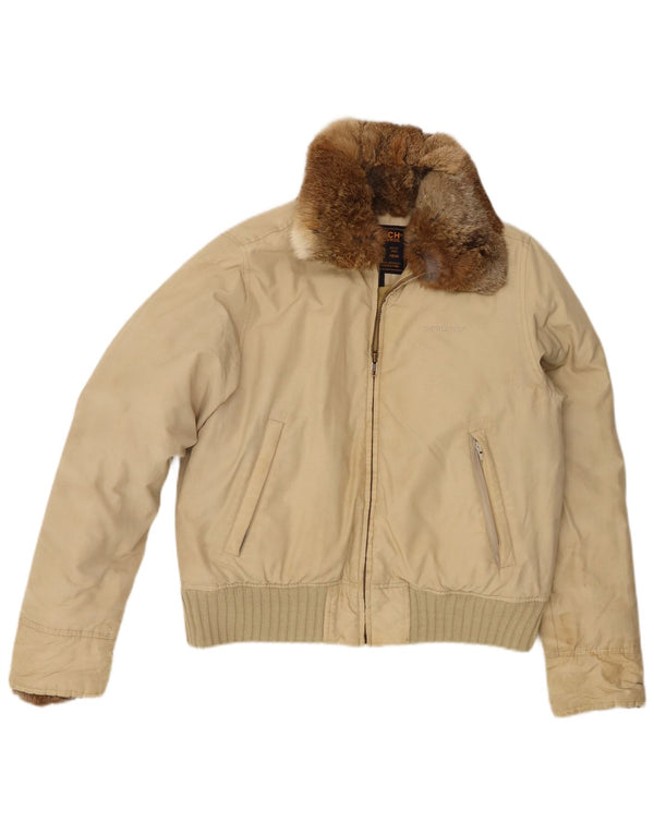 Woolrich Womens Padded Jacket UK 14 Medium Beige Cotton