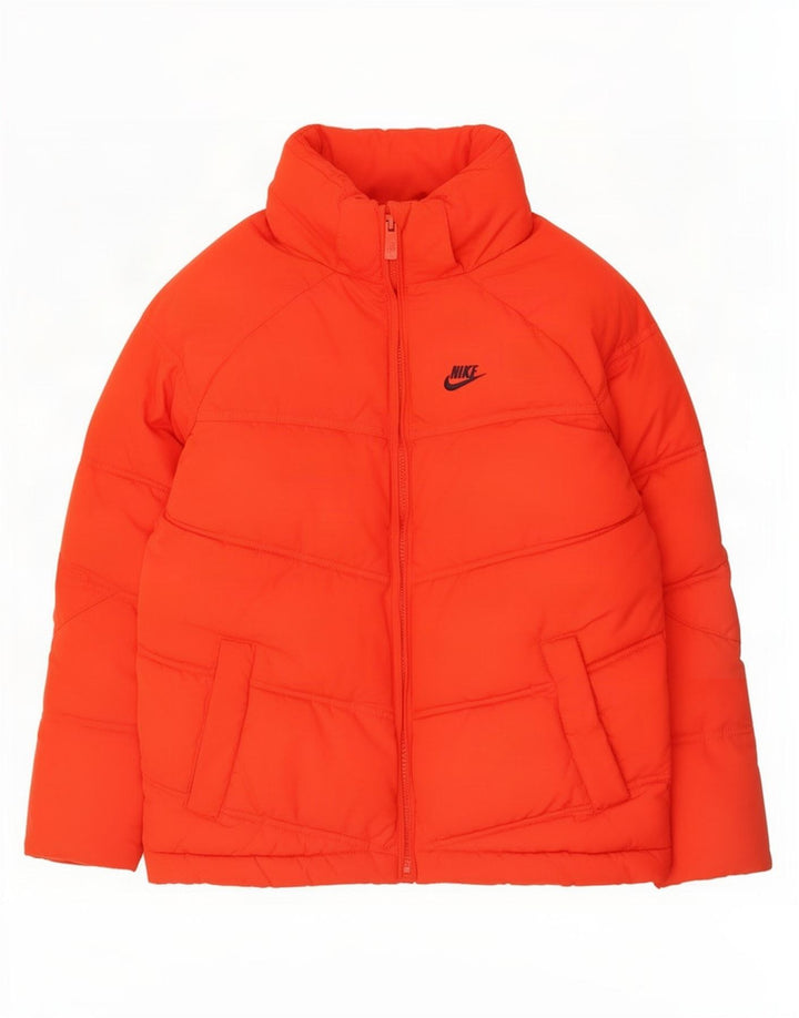 Nike Boys Hooded Padded Jacket 8-9 Years Small Red Polyester