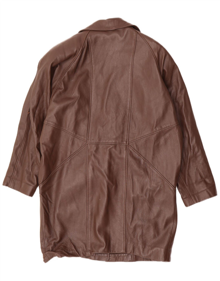 Vintage Womens Oversized Leather Coat EU 36 Small Brown Leather