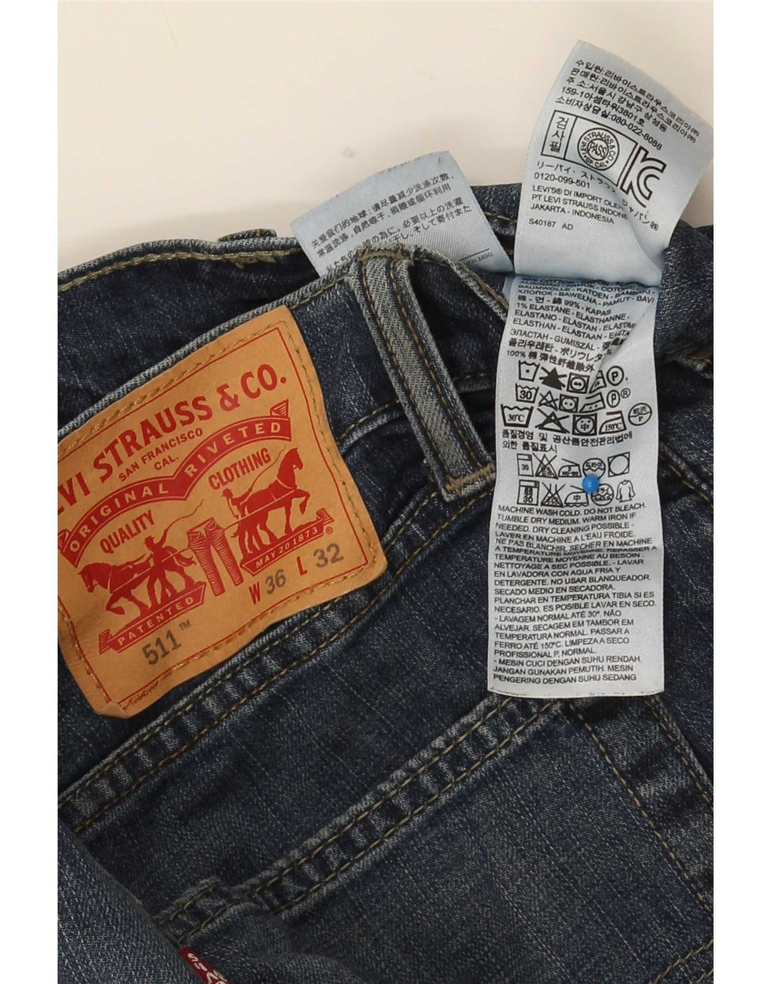 Levi's Mens 511 Slim Jeans W36 L32 Blue Cotton