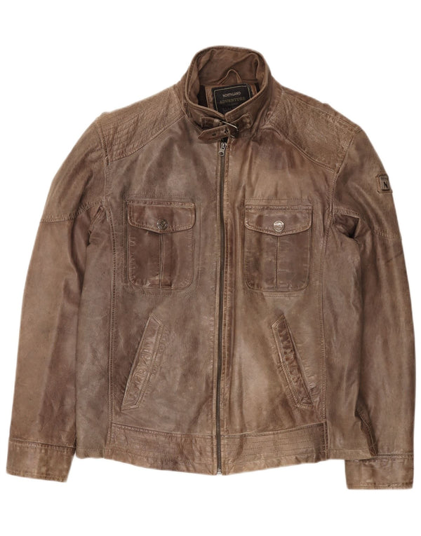 North Land Mens Leather Jacket IT 50 Large Brown Leather