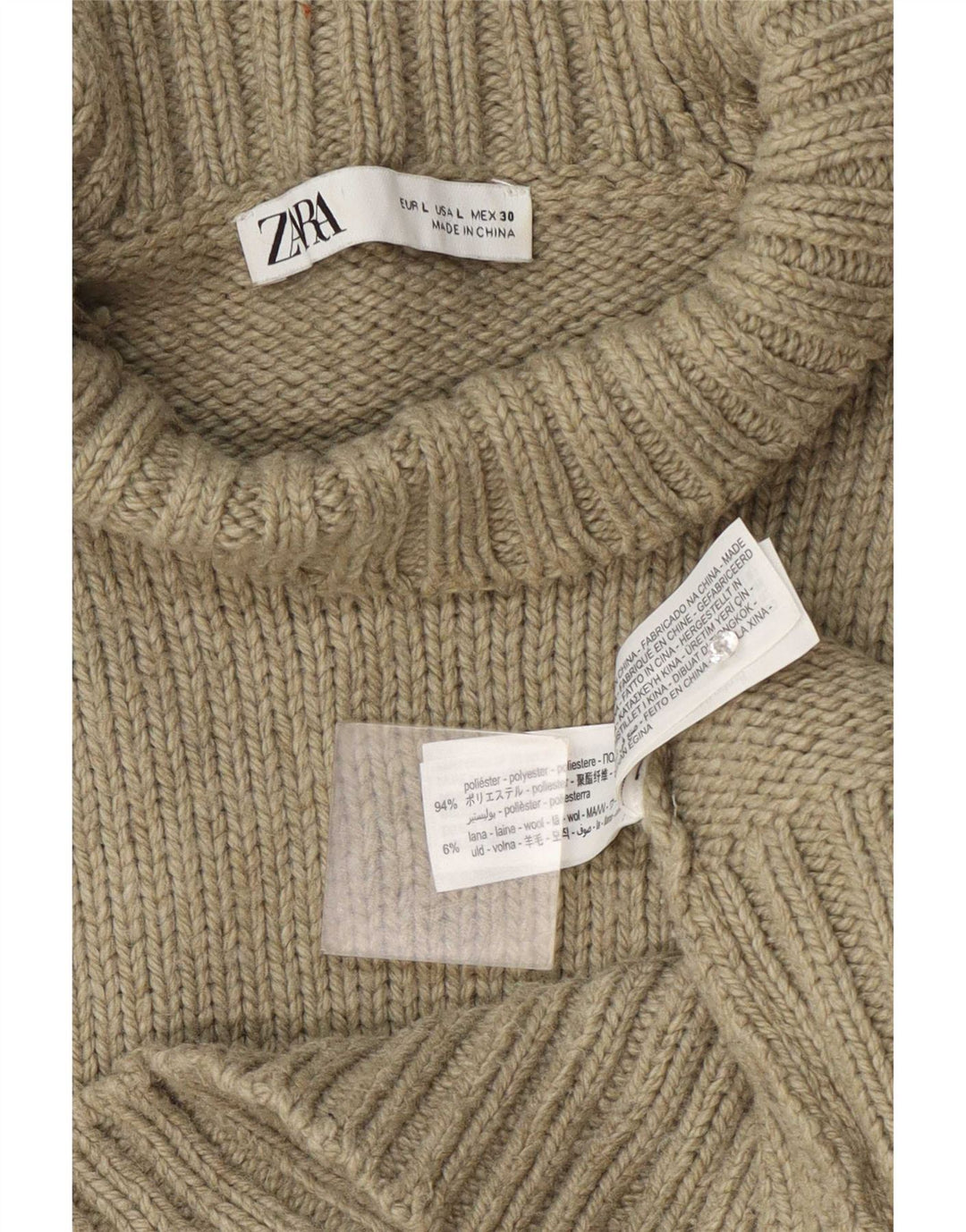 Zara Womens Turtle Neck Jumper Sweater UK 16 Large Khaki Polyester