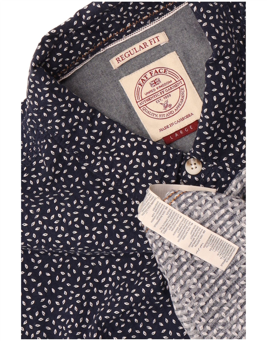 Fat Face Mens Regular Fit Shirt Large Navy Blue Spotted Cotton