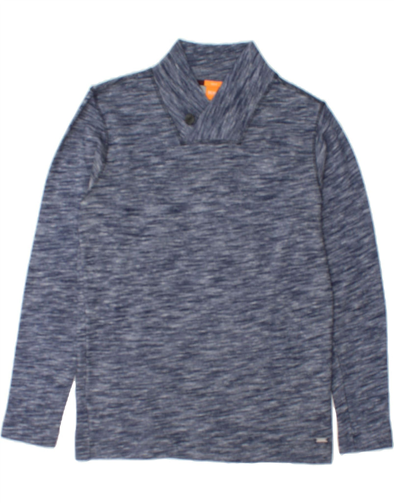 HUGO BOSS Mens Slim Fit Shawl Neck Sweatshirt Jumper Large Blue Flecked Vintage Hugo Boss and Second-Hand Hugo Boss from Messina Hembry 