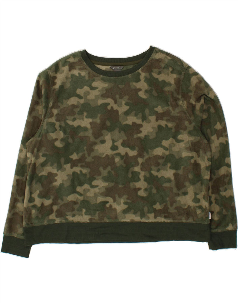 EDDIE BAUER Womens Fleece Jumper UK 20 2XL Khaki Camouflage Polyester Vintage Eddie Bauer and Second-Hand Eddie Bauer from Messina Hembry 