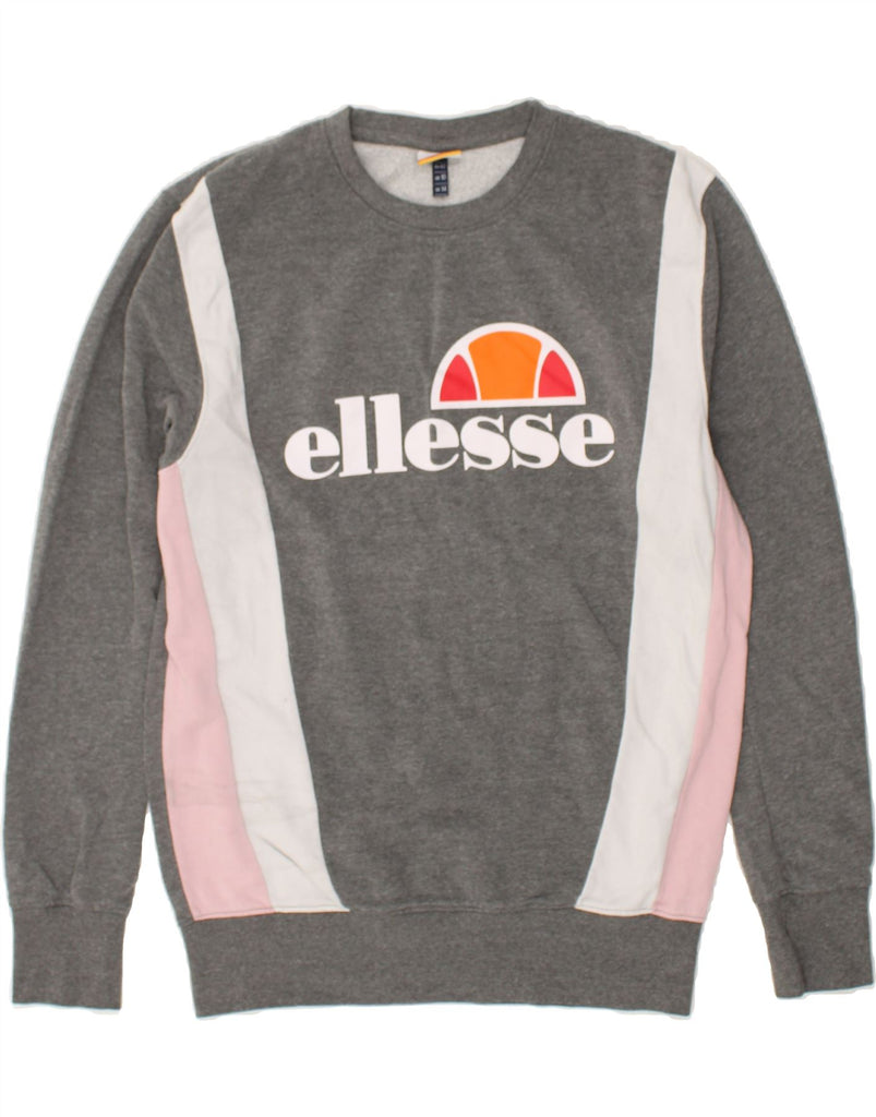 ELLESSE Womens Graphic Sweatshirt Jumper UK 14 Large  Grey Colourblock | Vintage Ellesse | Thrift | Second-Hand Ellesse | Used Clothing | Messina Hembry 