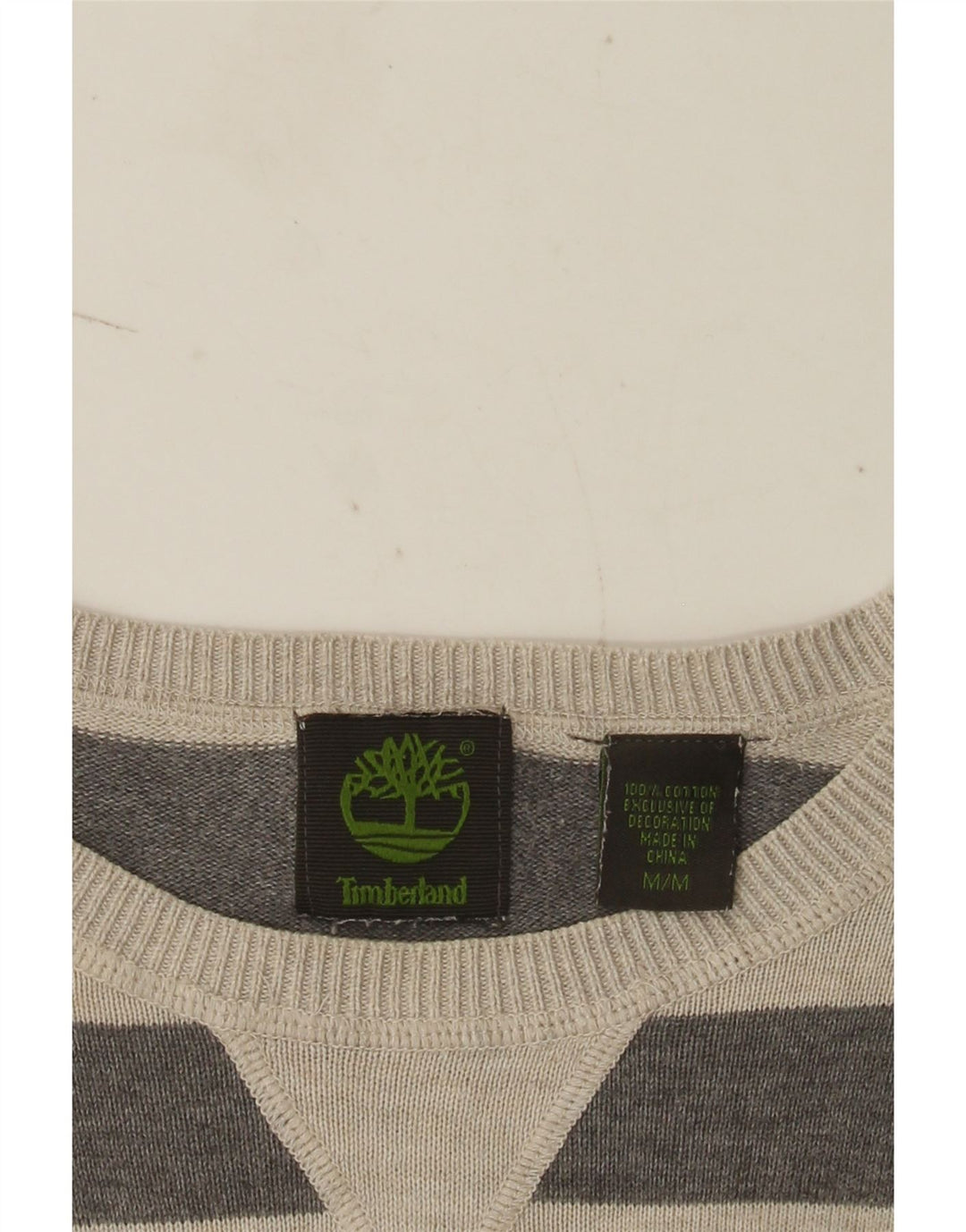 Timberland Mens Crew Neck Jumper Sweater Medium Grey Striped Cotton