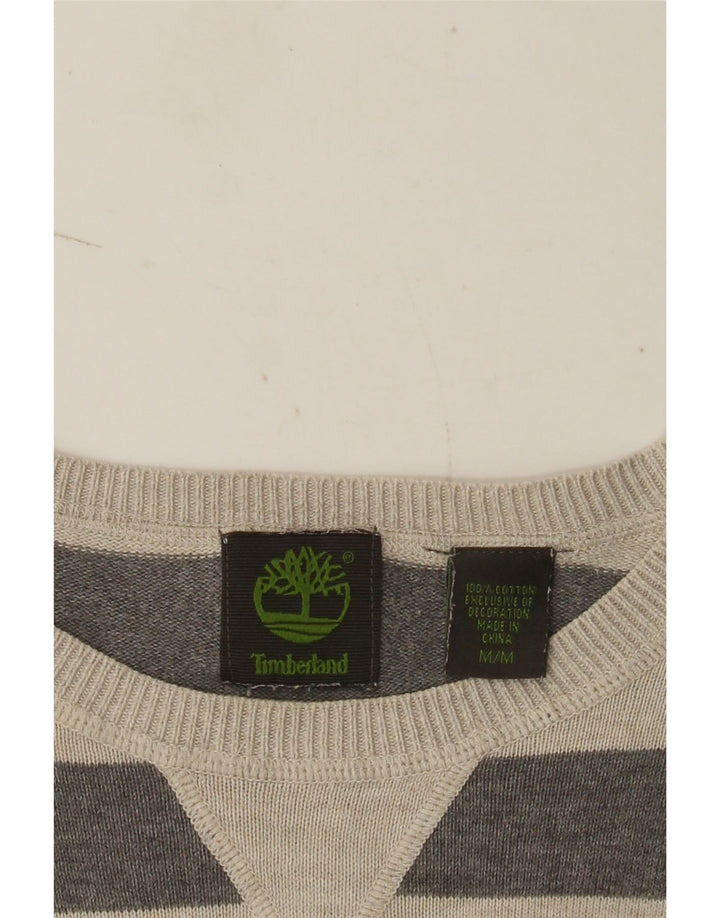 Timberland Mens Crew Neck Jumper Sweater Medium Grey Striped Cotton