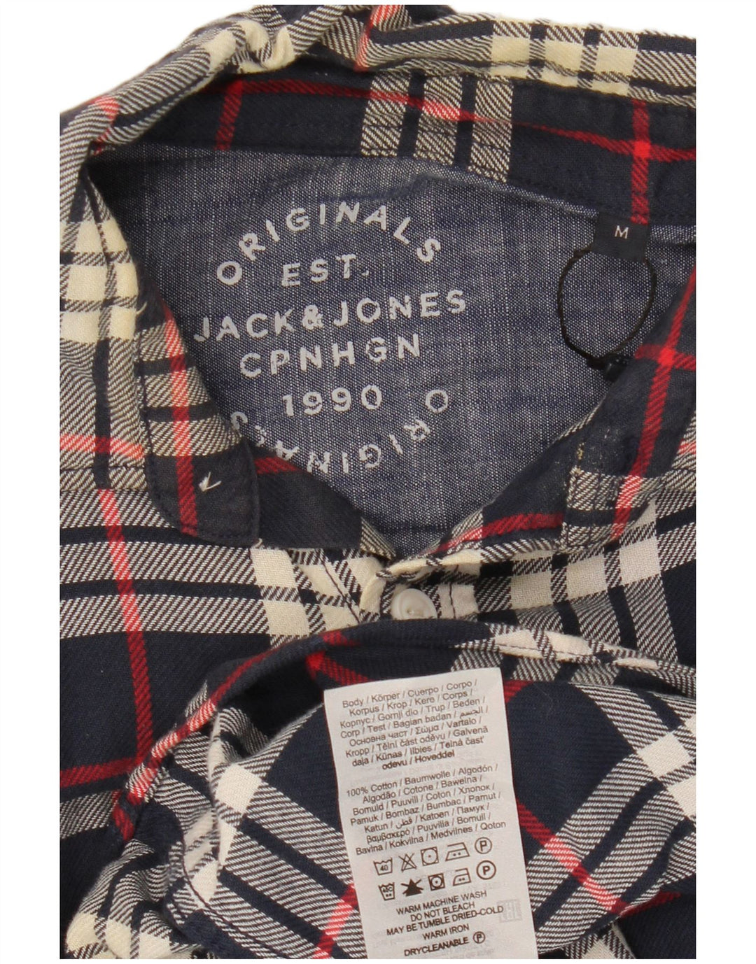 Jack & Jones Mens Flannel Shirt Medium Navy Blue Check Cotton