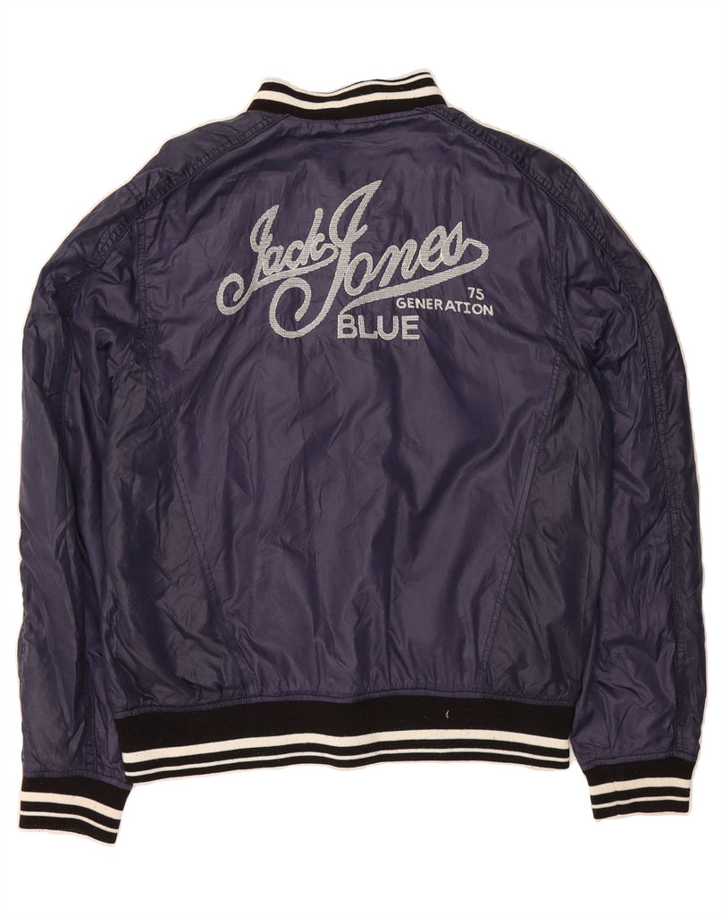 JACK & JONES Mens Graphic Bomber Jacket UK 42 XL Navy Blue Vintage Jack & Jones and Second-Hand Jack & Jones from Messina Hembry 