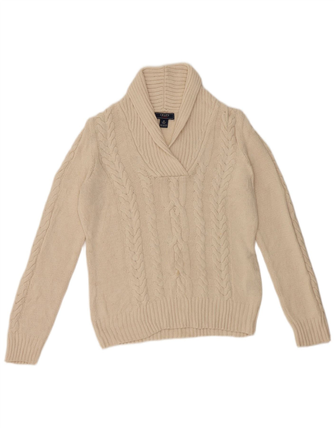 Chaps Womens Shawl Neck Jumper Sweater UK 14 Medium Off White Cotton