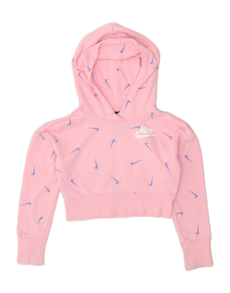 NIKE Girls Standard Crop Graphic Hoodie Jumper 6-7 Years XS Pink Cotton Vintage Nike and Second-Hand Nike from Messina Hembry 