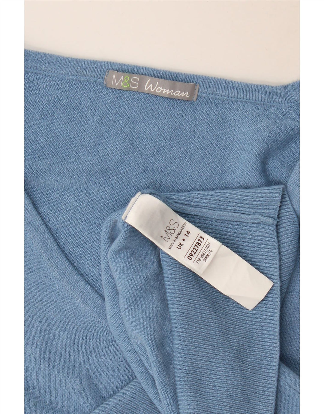Marks & Spencer Womens V-Neck Jumper Sweater UK 14 Large Blue Acrylic