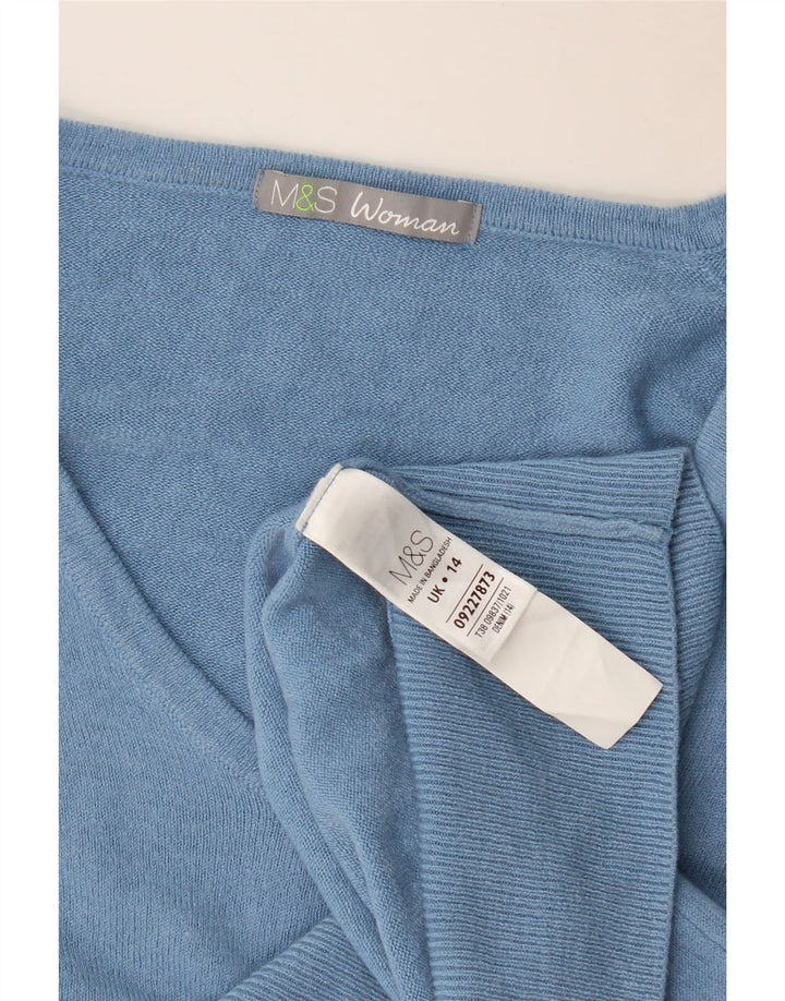 Marks & Spencer Womens V-Neck Jumper Sweater UK 14 Large Blue Acrylic