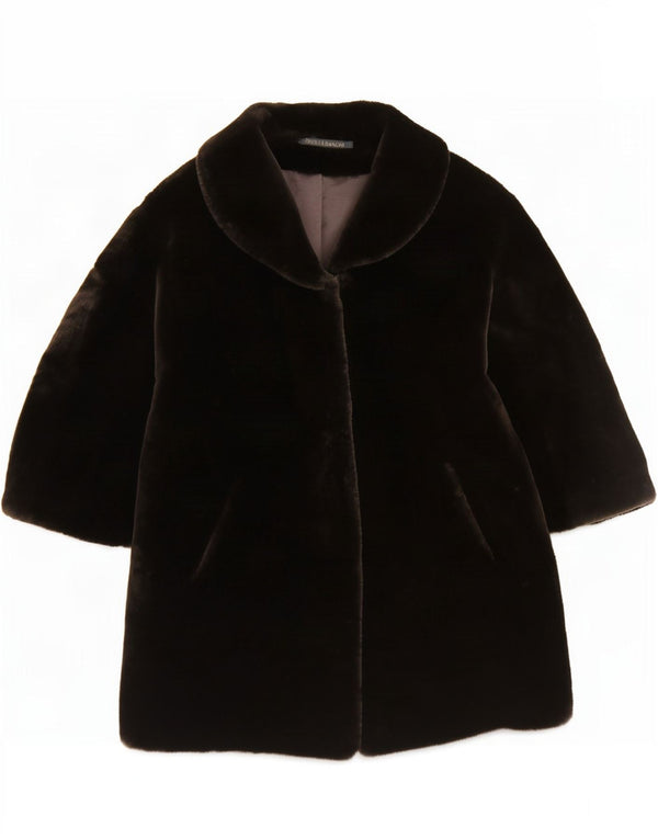 Marks & Spencer Womens Faux Fur Overcoat UK 14 Large Brown Polyacrylic