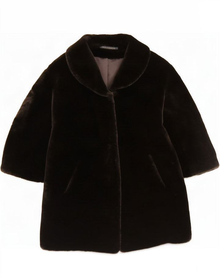 Marks & Spencer Womens Faux Fur Overcoat UK 14 Large Brown Polyacrylic