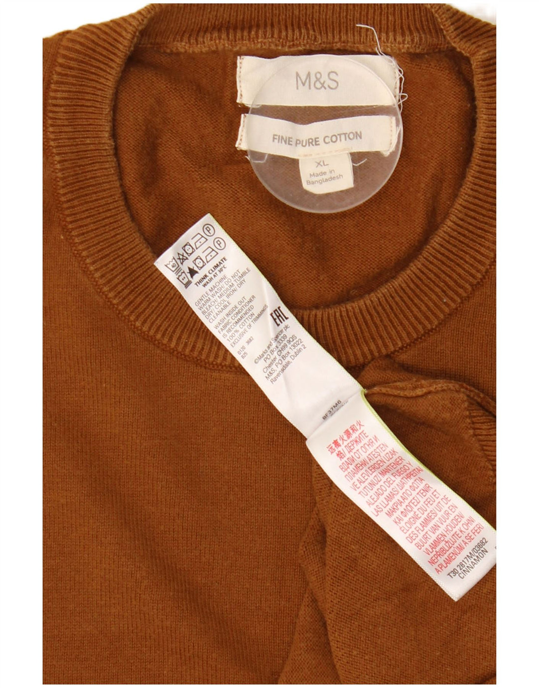Marks & Spencer Mens Crew Neck Jumper Sweater XL Brown Cotton