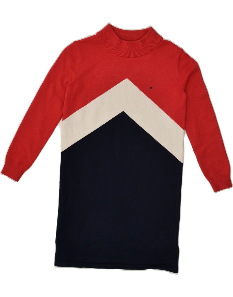 TOMMY HILFIGER Girls Jumper Dress 6-7 Years Navy Blue Colourblock Viscose | Vintage Tommy Hilfiger | Thrift | Second-Hand Tommy Hilfiger | Used Clothing | Messina Hembry 