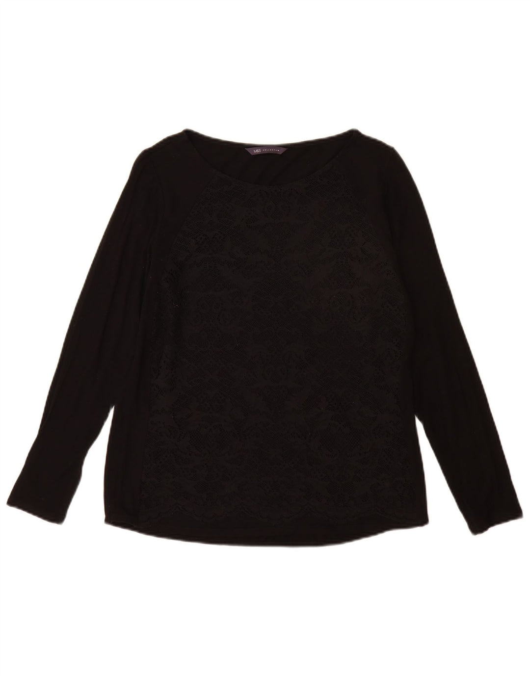 Marks & Spencer Womens Top Long Sleeve UK 12 Medium Black Viscose