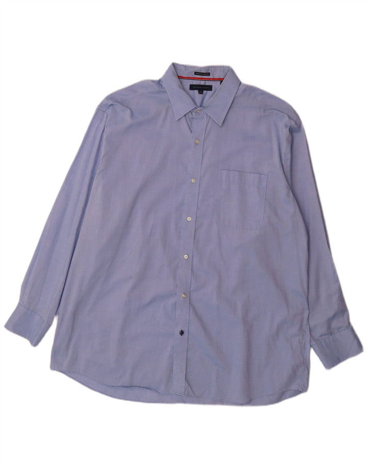 Tommy Hilfiger Mens Regular Fit Shirt Size 18 2XL Blue Cotton