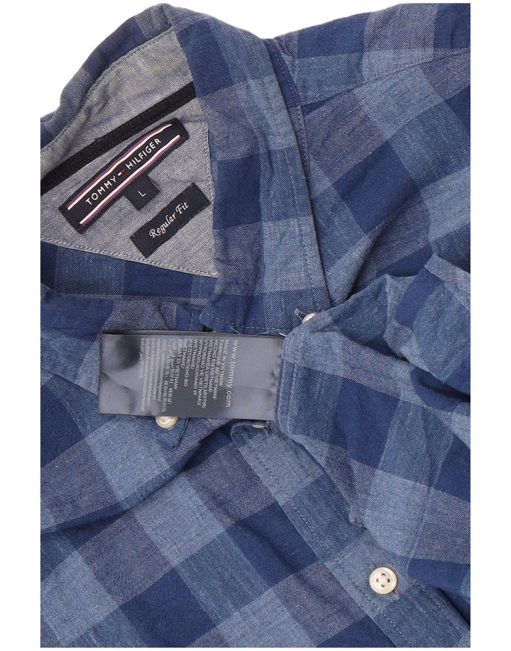 Tommy Hilfiger Mens Regular Fit Shirt Large Blue Gingham Cotton