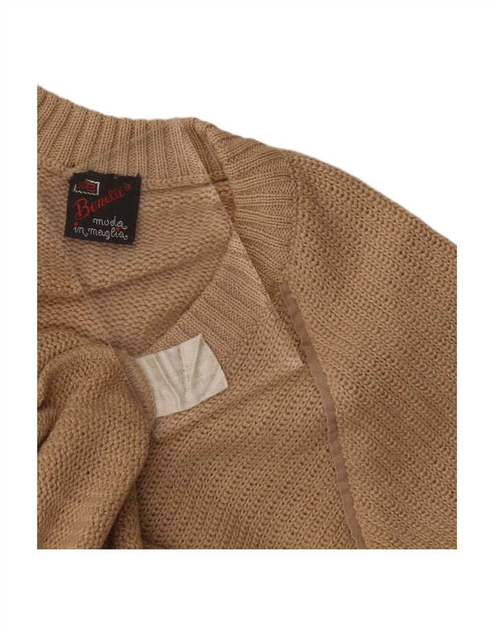 BENELLI Mens V-Neck Jumper Sweater Medium Beige Wool