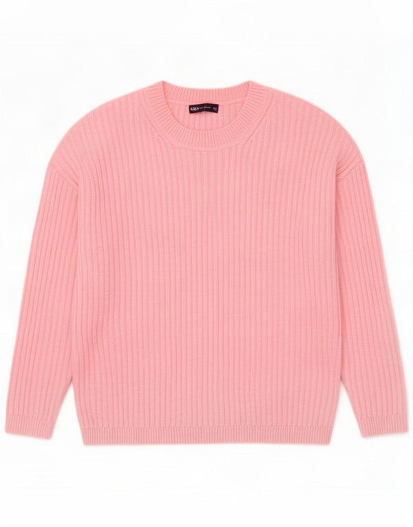 Marks & Spencer Womens Crew Neck Jumper Sweater UK 16 Large Pink Polyester