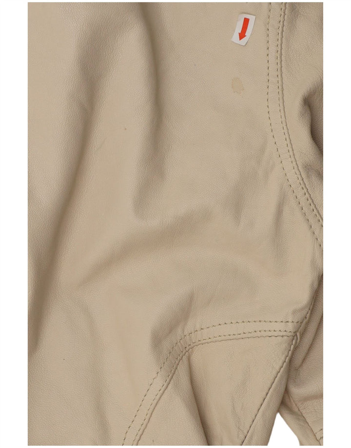 JACK & JONES Mens Leather Biker Jacket UK 40 Large Beige Leather