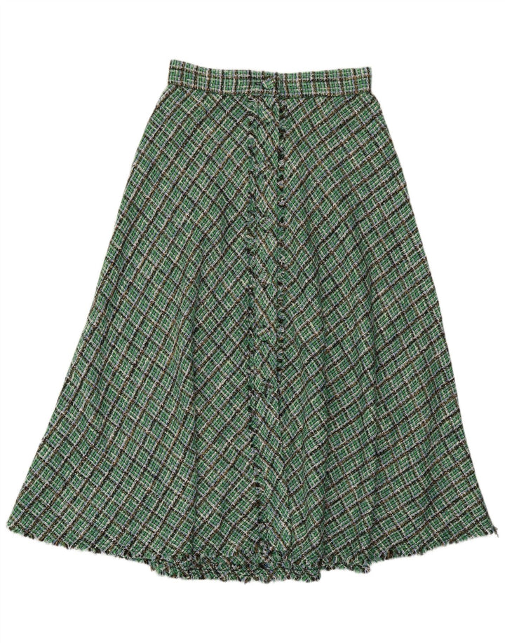 Zara Womens High Waist A-Line Skirt Medium W28 Green Check Polyester