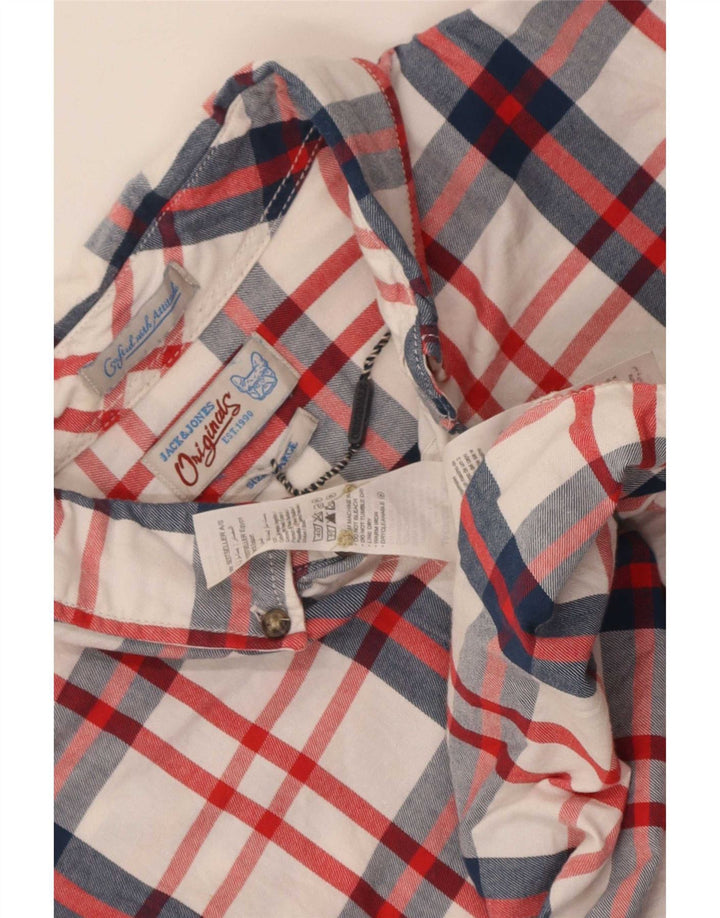Jack & Jones Mens Short Sleeve Shirt Large White Check Cotton
