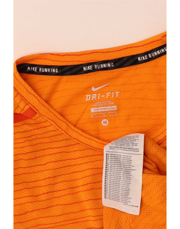 Nike Mens Dri Fit T-Shirt Top Medium Orange Pinstripe Polyester