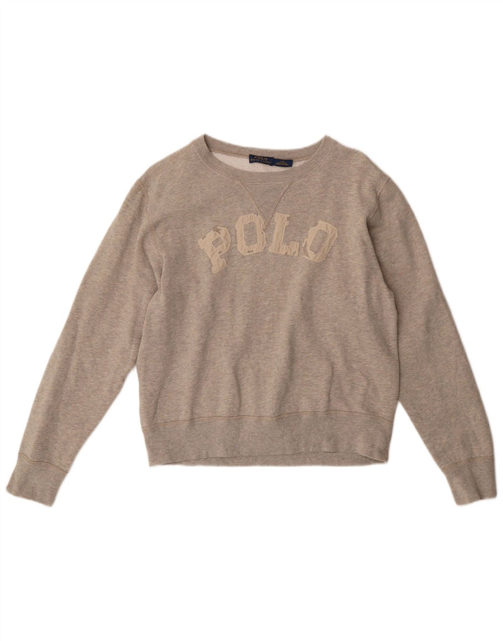 POLO RALPH LAUREN Womens Graphic Sweatshirt Jumper UK 16 Large Grey Cotton