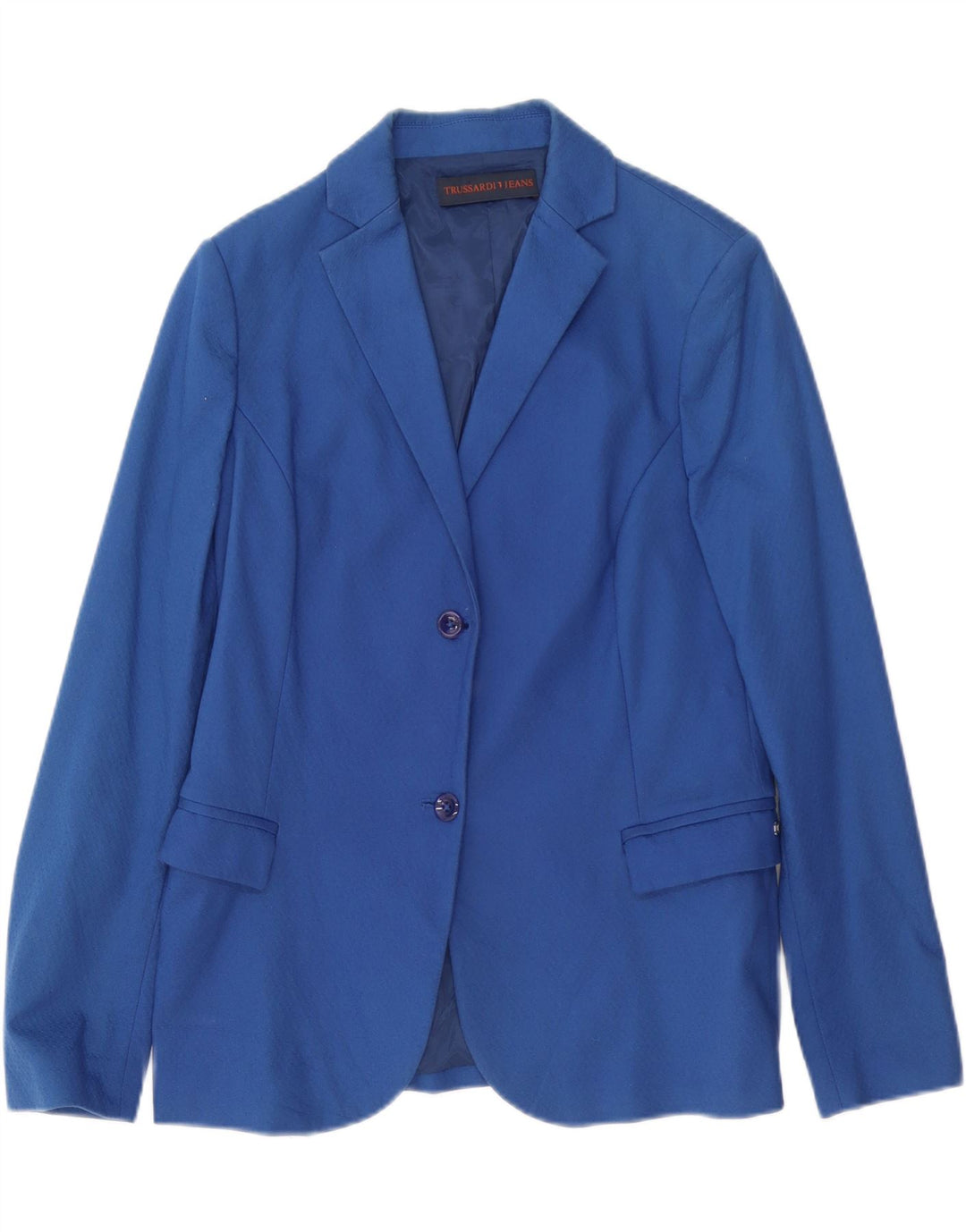 TRUSSARDI JEANS Womens 2 Button Blazer Jacket IT 46 Large Blue Cotton