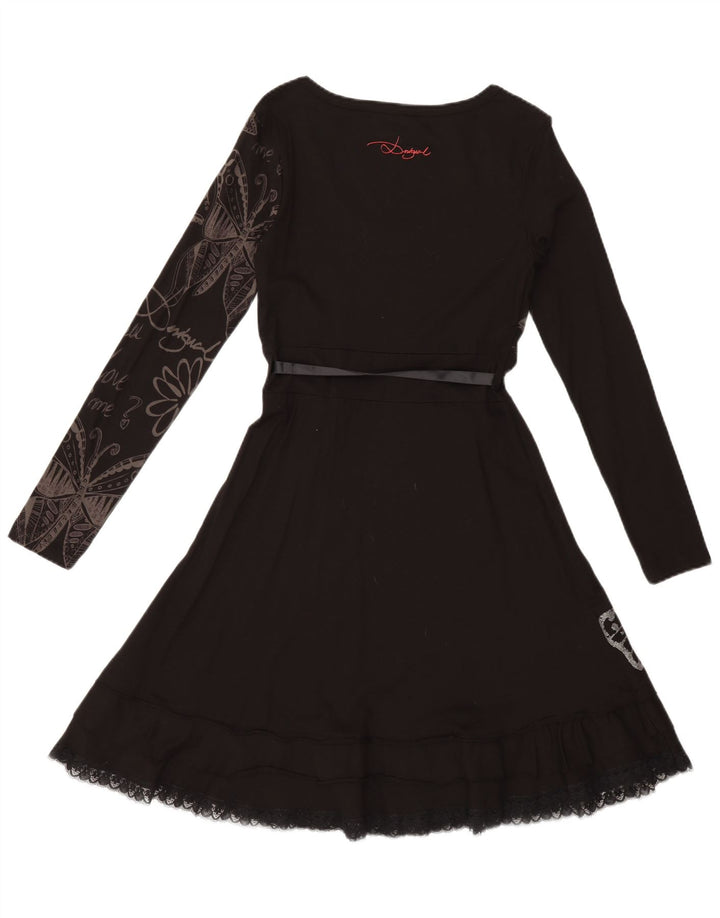 Desigual Womens A-Line Dress UK 12 Medium Black Floral Colourful